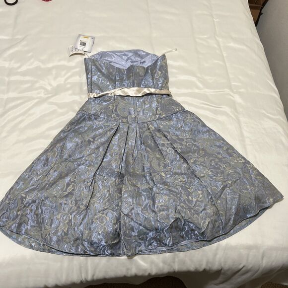 NWT Jessica McClintock Dress Y2K VTG Womens 6 Blue Strapless Fit & Flare Midi - Picture 8 of 15